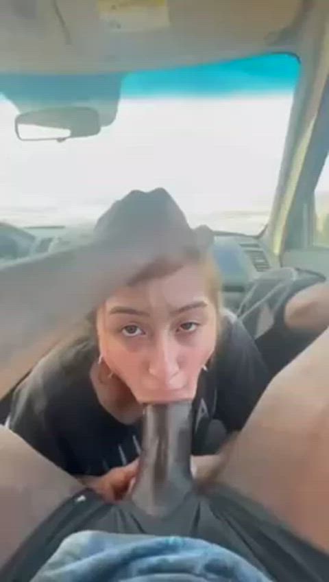 bbc big dick blowjob car deepthroat face fuck interracial latina public teen gif