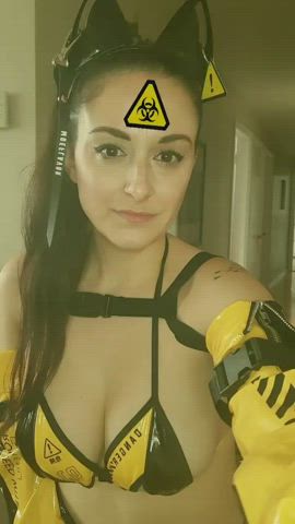 Big Tits Boobs Cosplay Costume Hair Pulling Kitty Model Sideboob Tongue Fetish gif