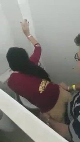 Desi couple having fun in public toilet