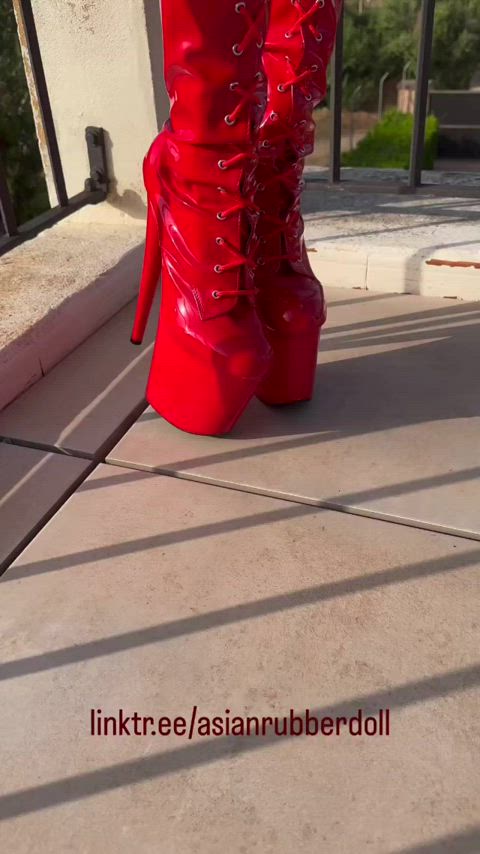 asian big ass boots booty latex leggings long legs outdoor rubber small tits gif