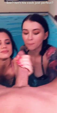 blowjob pool threesome gif