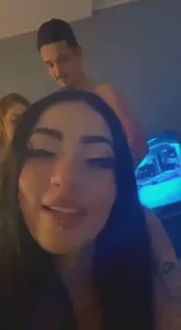 Babe Cuckold Cuckquean Doggystyle Latina Lesbian Screaming Sex Threesome gif