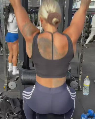 Blonde Fitness Gym Muscular Girl Swedish Tanned Tattoo Workout gif