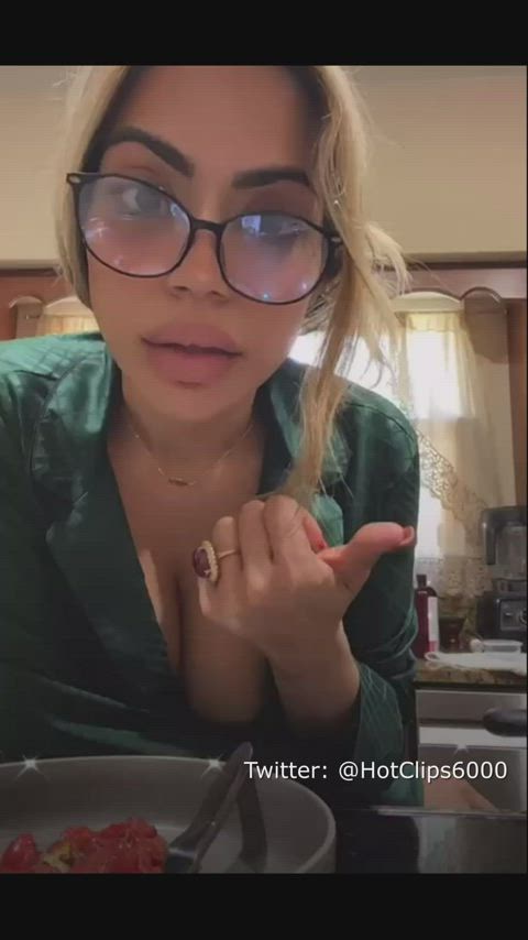 accidental big tits blonde boobs busty glasses nsfw nipple nipslip tits gif