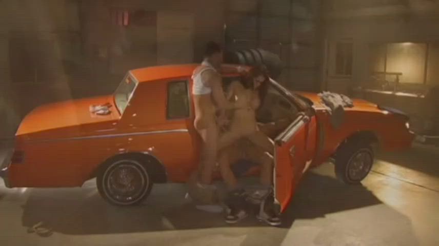 Daisy Marie getting fucked by two big dick Cholos on Lowrider in Chop Shop Chicas