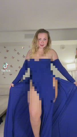 Blonde Censored Clothed Dress Dressing Femdom Humiliation Sissy TikTok gif