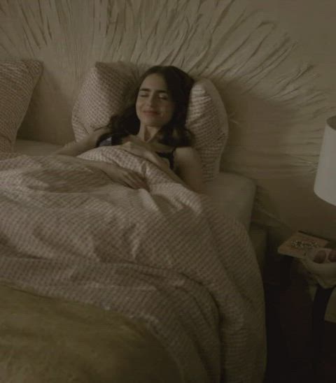 brunette lily collins lingerie gif