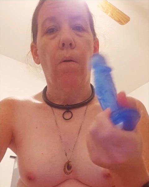 blowjob collared dildo gag reflex gagging small cock small dick small tits sucking