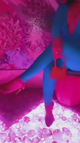 Blue Catsuit Colombian Heels Purple Bitch gif