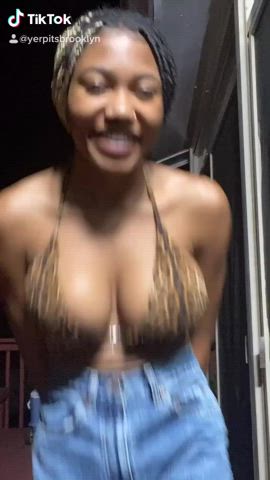 Big Tits Cleavage Cute Dancing Ebony Jiggling Teasing TikTok Vertical gif