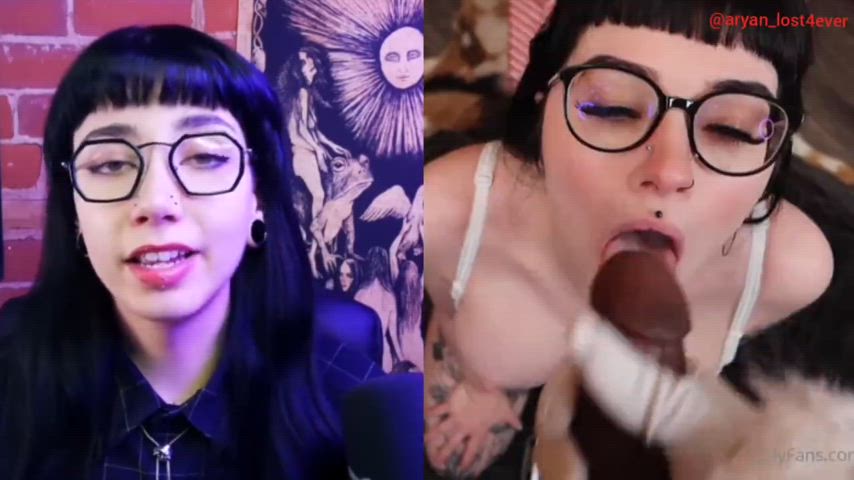 bbc babecock blowjob celebrity cum in mouth drooling emo goth interracial gif