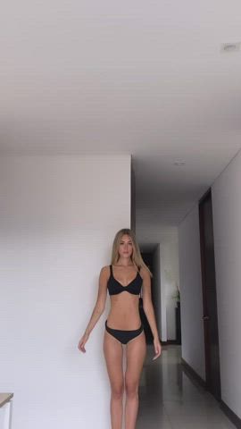 blonde lingerie model gif