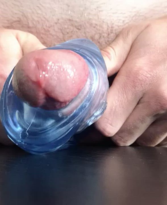 Close-up cumshot with fuck toy