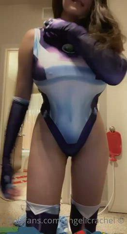 big tits cosplay striptease teasing gif