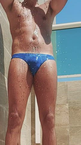 outdoor shower swimming pool swimsuit underwear bulgexxl gif