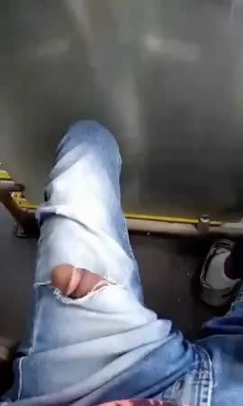 Big dick pops out on the bus