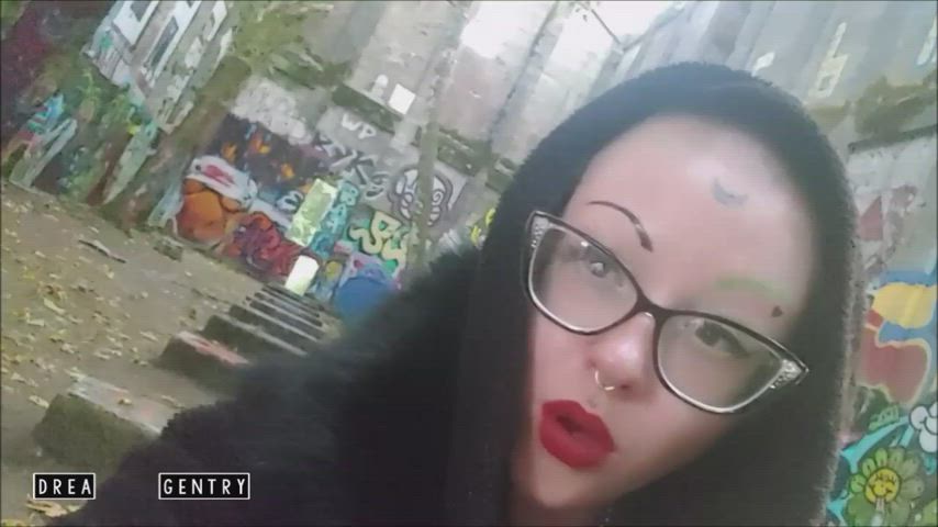 art domme glasses goth lips lipstick lipstick fetish outdoor public gif