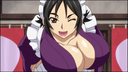 anime bouncing tits cleavage ecchi huge tits maid gif