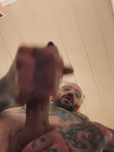 bwc big dick cock cum jerk off male masturbation piercing tattoo gif