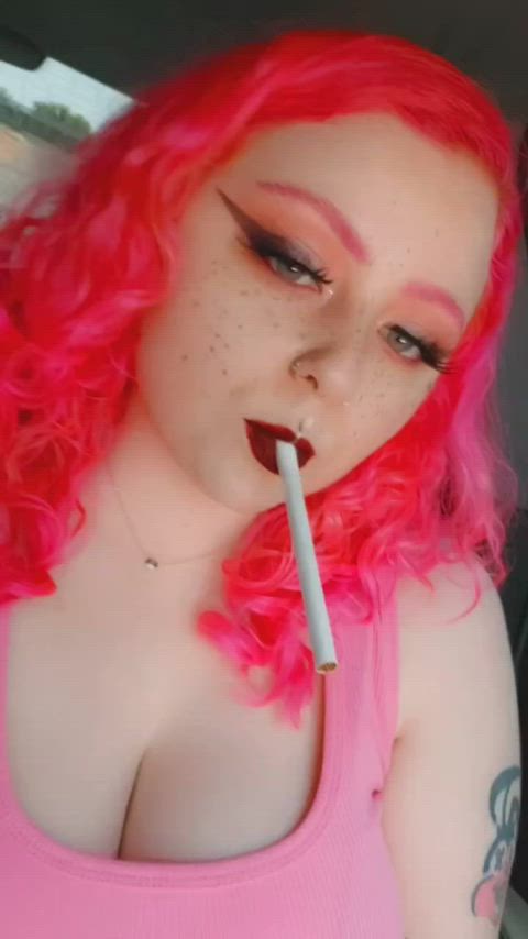 big tits smoking pink hair gif