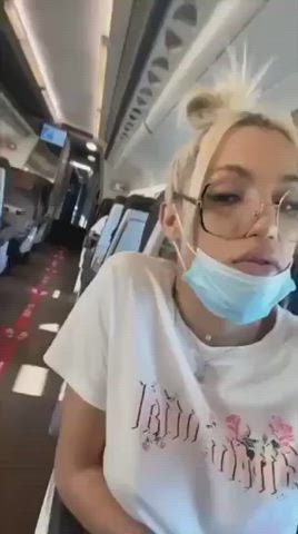 Airplane Big Dick Big Tits Glasses Mask Public Skirt Trans Trans Woman gif