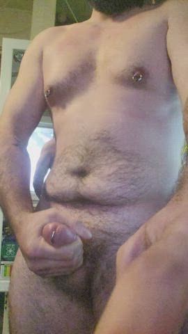 bear cumshot cut cock masturbating pierced gif