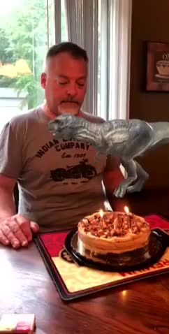 Using the dinosaur filter while celebrating birthday didn't go well