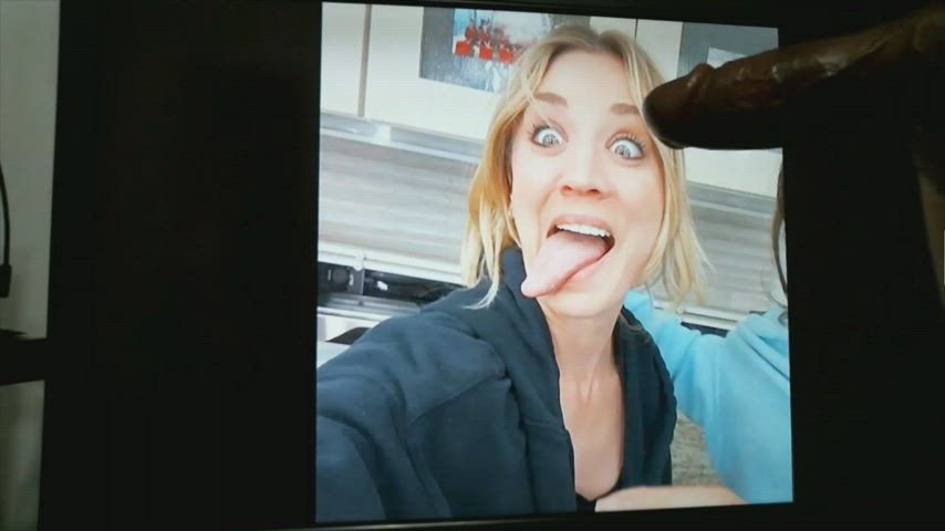 blonde celebrity cumshot green eyes kaley cuoco long tongue tongue fetish tribbing