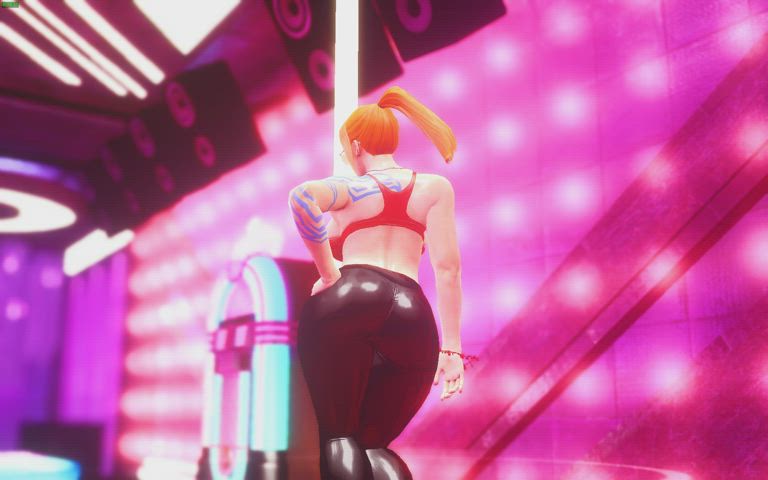 3d big ass dancing fitness pole dance ponytail redhead tattoo thick gif
