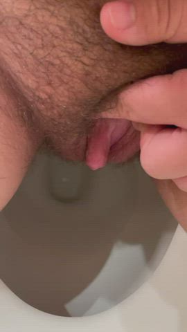 hairy pussy pee peeing piss pissing toilet trans trans man watersports gif