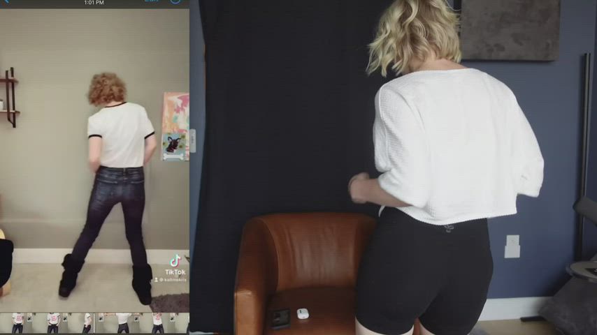 ass camel toe dancing slow motion spandex gif