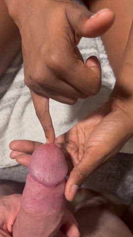 Ebony pinky inserted in my cock