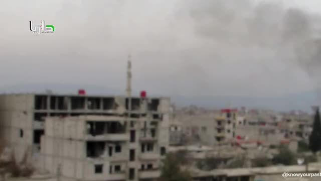 SAA Barrel bombs land in Darayya