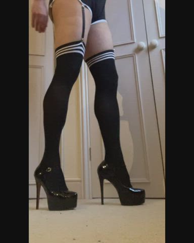 femboy heels high heels knee high socks legs thighs trans trans woman femboys gif