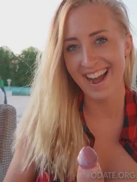 blonde cumshot german handjob outdoor gif