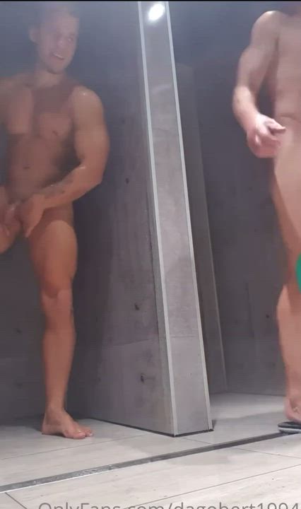 Two guys in the showers