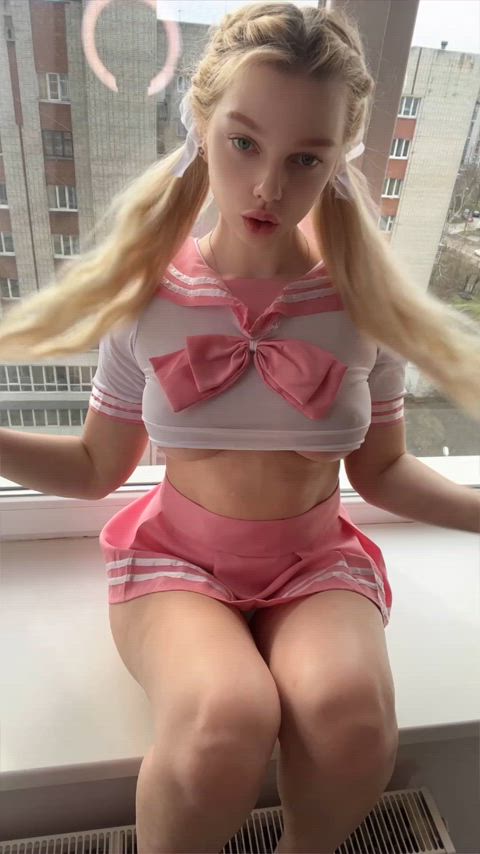 ass blonde boobs cute onlyfans petite smile tease teen tits gif
