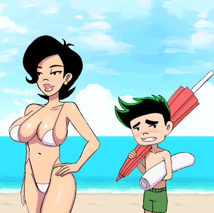animation beach bikini bouncing tits cuckold humiliation mom rule34 son gif