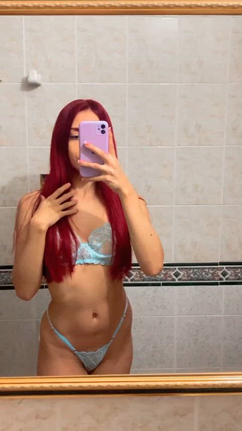 lingerie mirror red hair redhead skinny gif