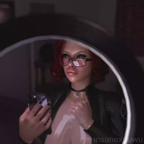 3d animation big tits blowjob face fuck glasses milf oiled piercing redhead gif