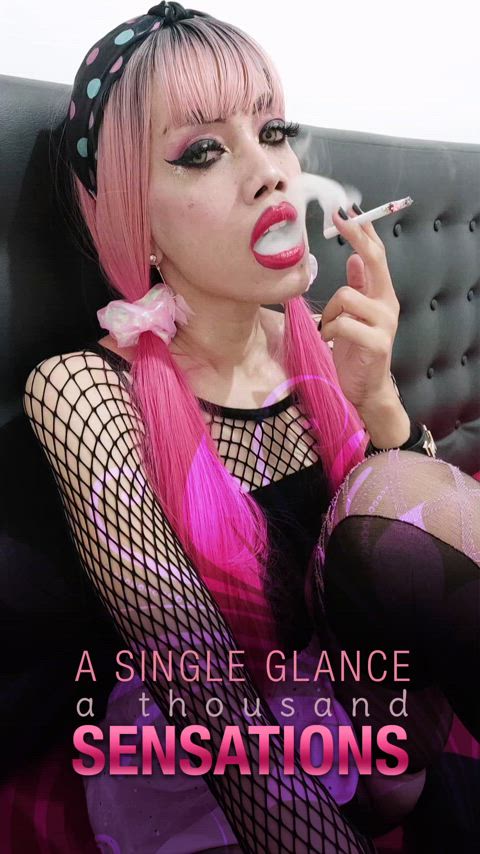 cute findom fishnet lips lipstick nsfw onlyfans pink smoking pink hair smoking-fetish