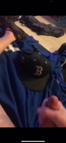 [m]aking a huge mess o[f] cum all over Boston hat after days of edging
