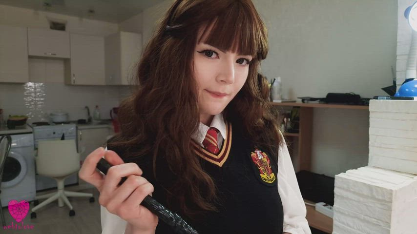 babe brunette cosplay costume cute handjob rule34 schoolgirl teen uniform gif