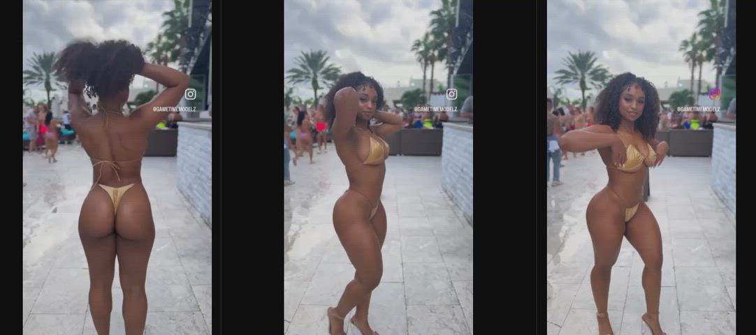 bikini ebony fit natural natural tits non-nude split screen porn gif