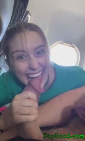 Blonde sucks a big cock on a plane