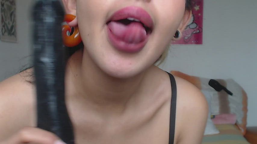 bbc blowjob dildo latina lips lipstick piercing pretty saliva gif