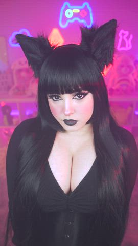 Big Tits Cleavage Clothed Cosplay Dominant Domination Goth Tits r/Catgirls gif