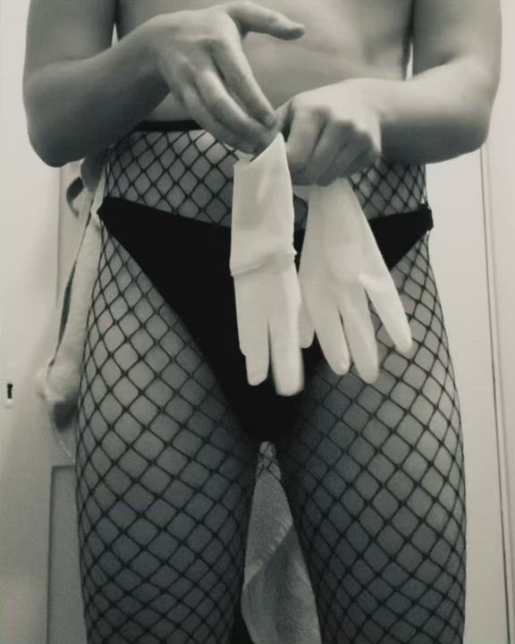 Fishnet Latex Gloves Sissy Stockings gif