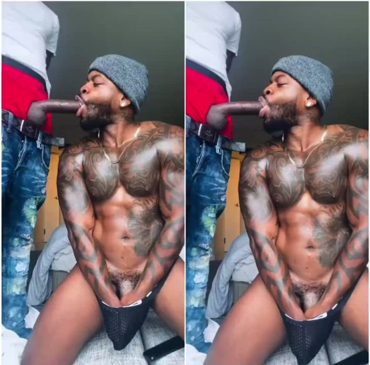 African American Big Dick Blowjob Cock Deepthroat Ebony Gay Sucking Tattoo gif