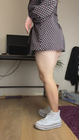 bending over curvy milf pale redhead thick thighs upskirt gif